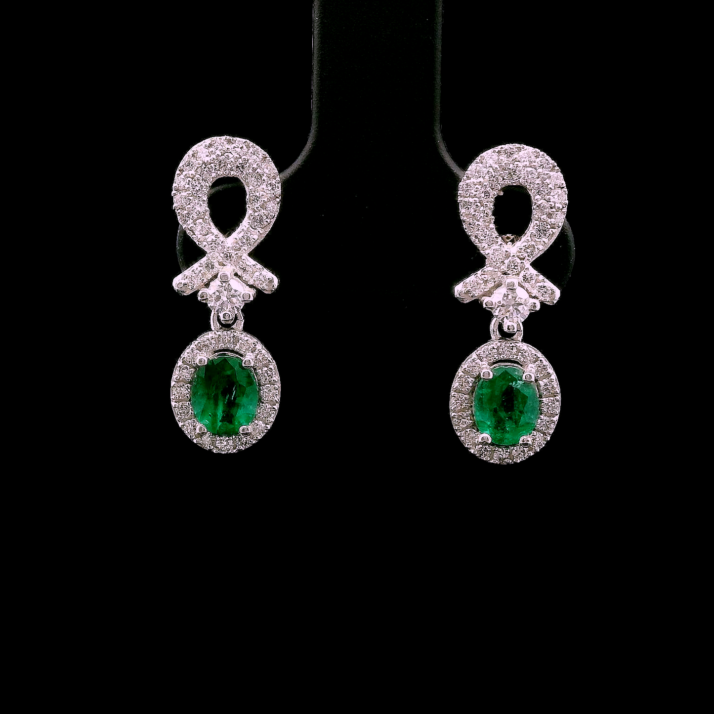 Emerald and Diamond Earrings - 18kt White Gold