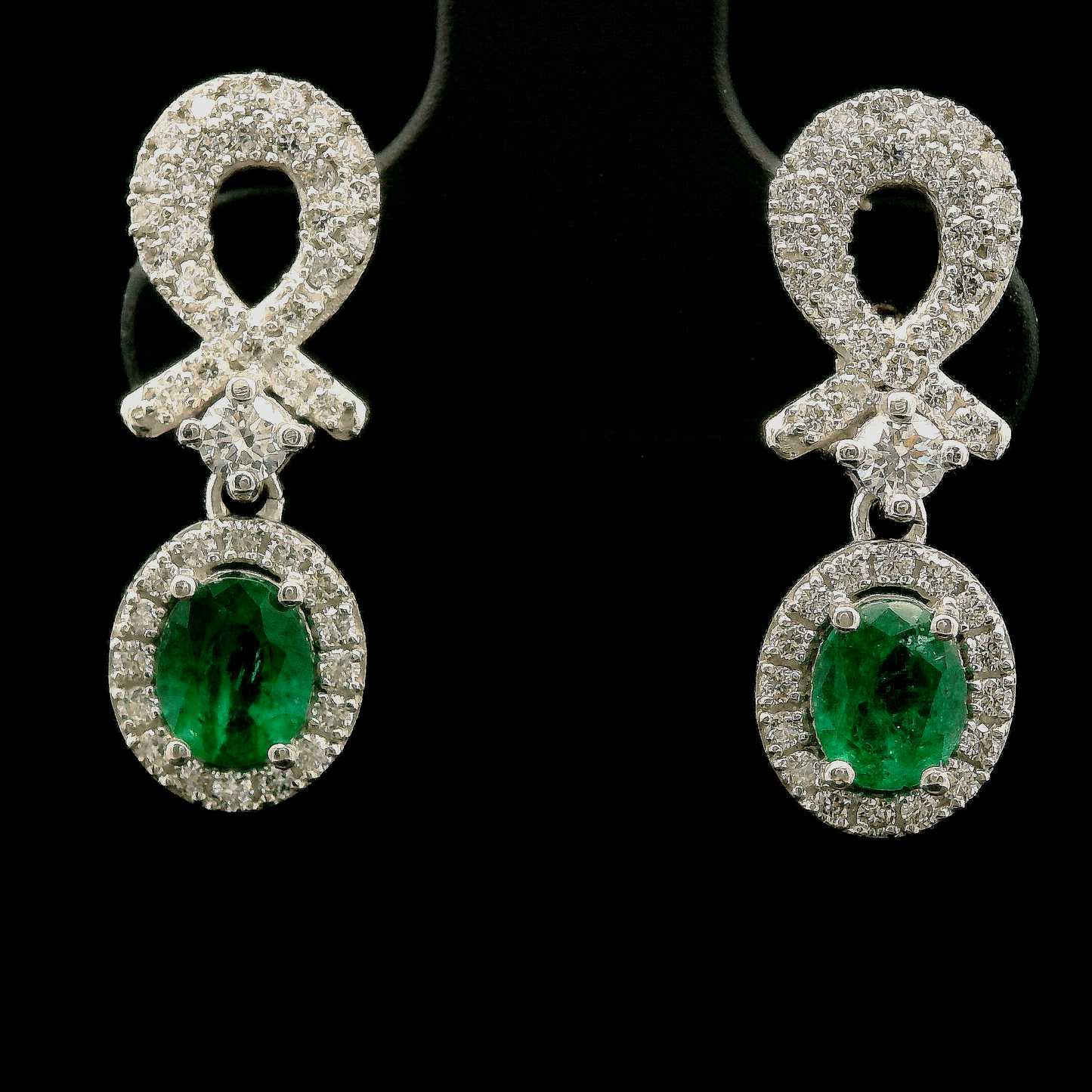 Emerald and Diamond Earrings - 18kt White Gold