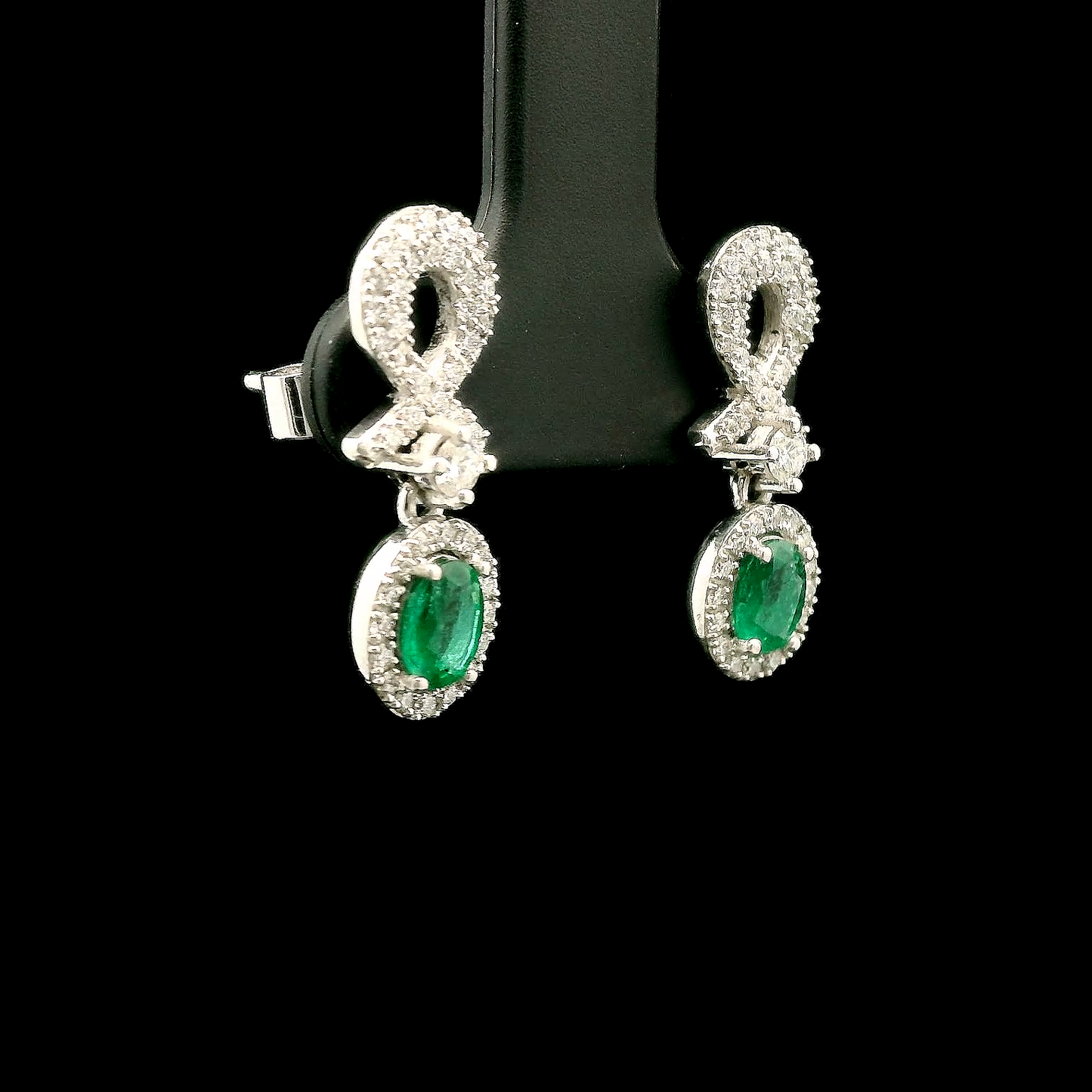 Emerald and Diamond Earrings - 18kt White Gold