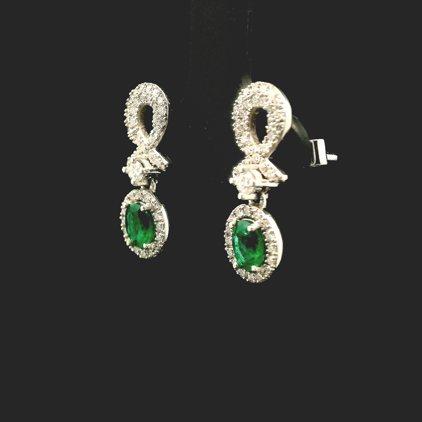 Emerald and Diamond Earrings - 18kt White Gold