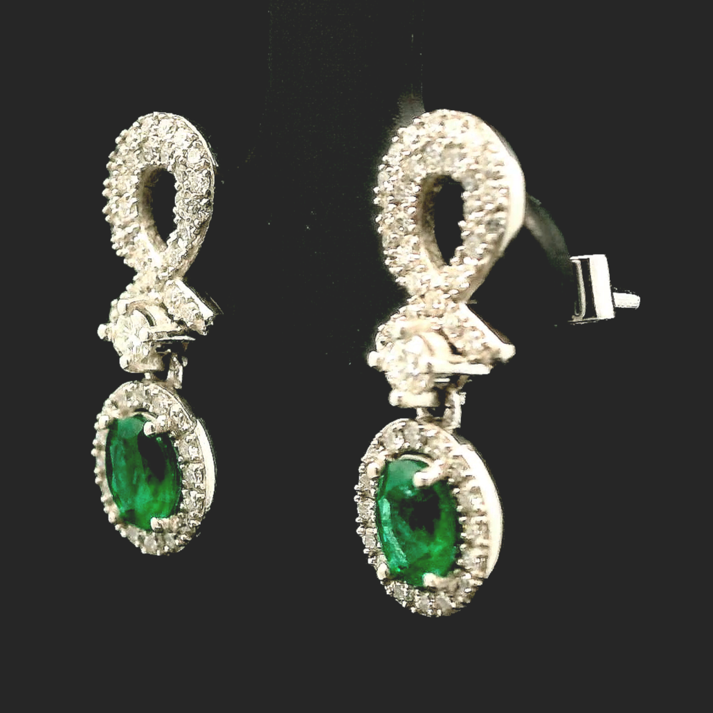 Emerald and Diamond Earrings - 18kt White Gold