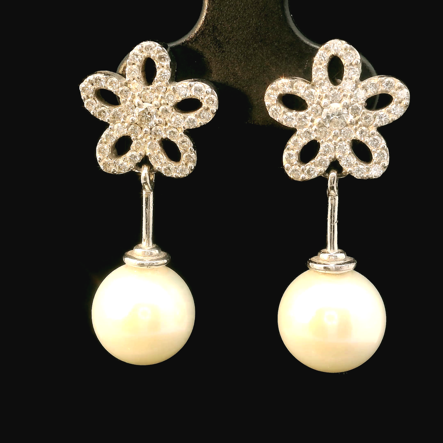 Akoya Pearl and Diamond Earrings - 18kt White Gold