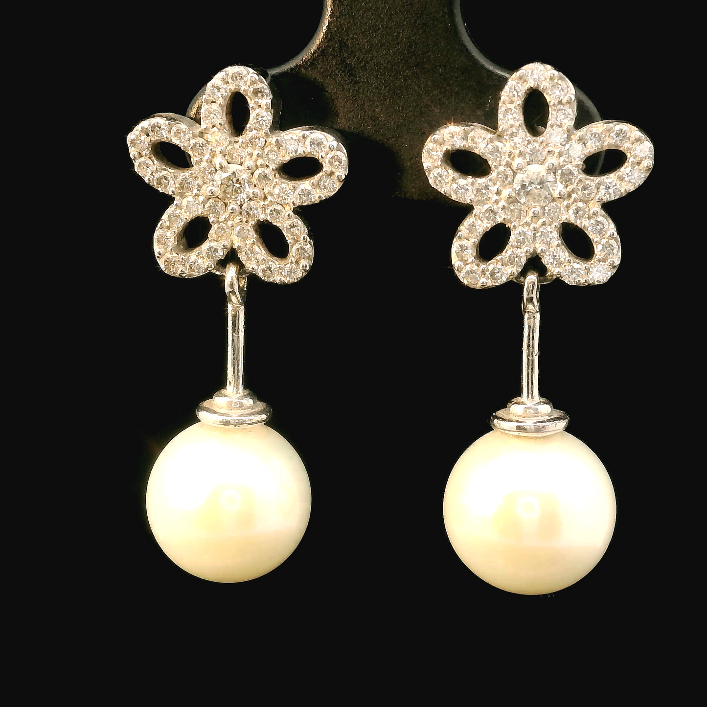 Akoya Pearl and Diamond Earrings - 18kt White Gold