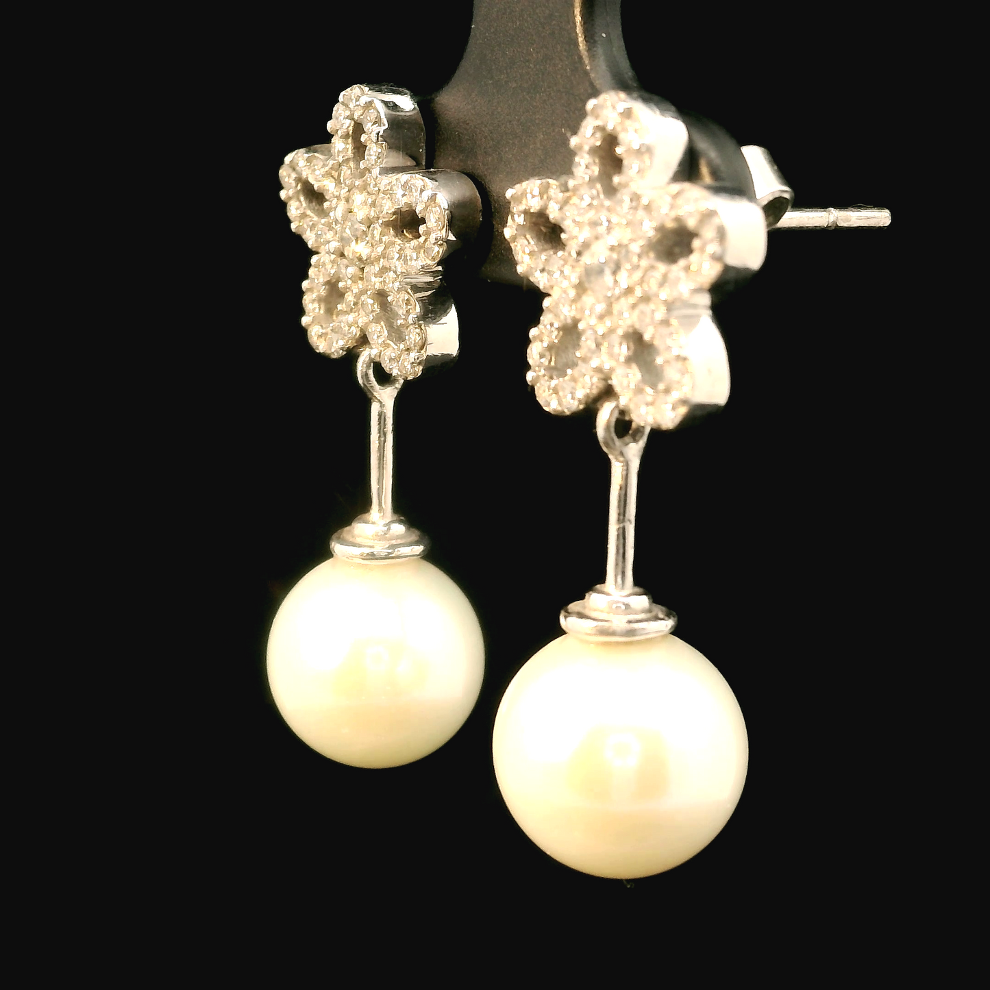 Akoya Pearl and Diamond Earrings - 18kt White Gold