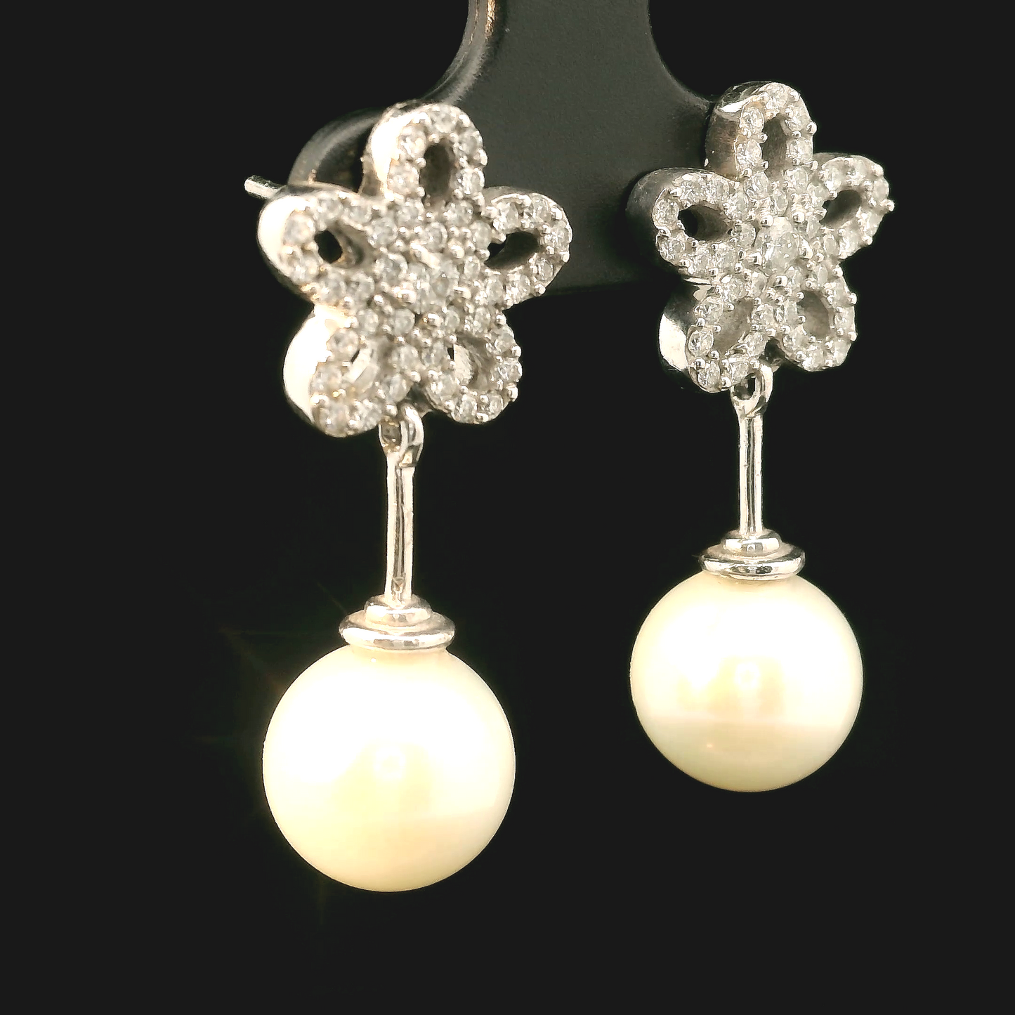 Akoya Pearl and Diamond Earrings - 18kt White Gold