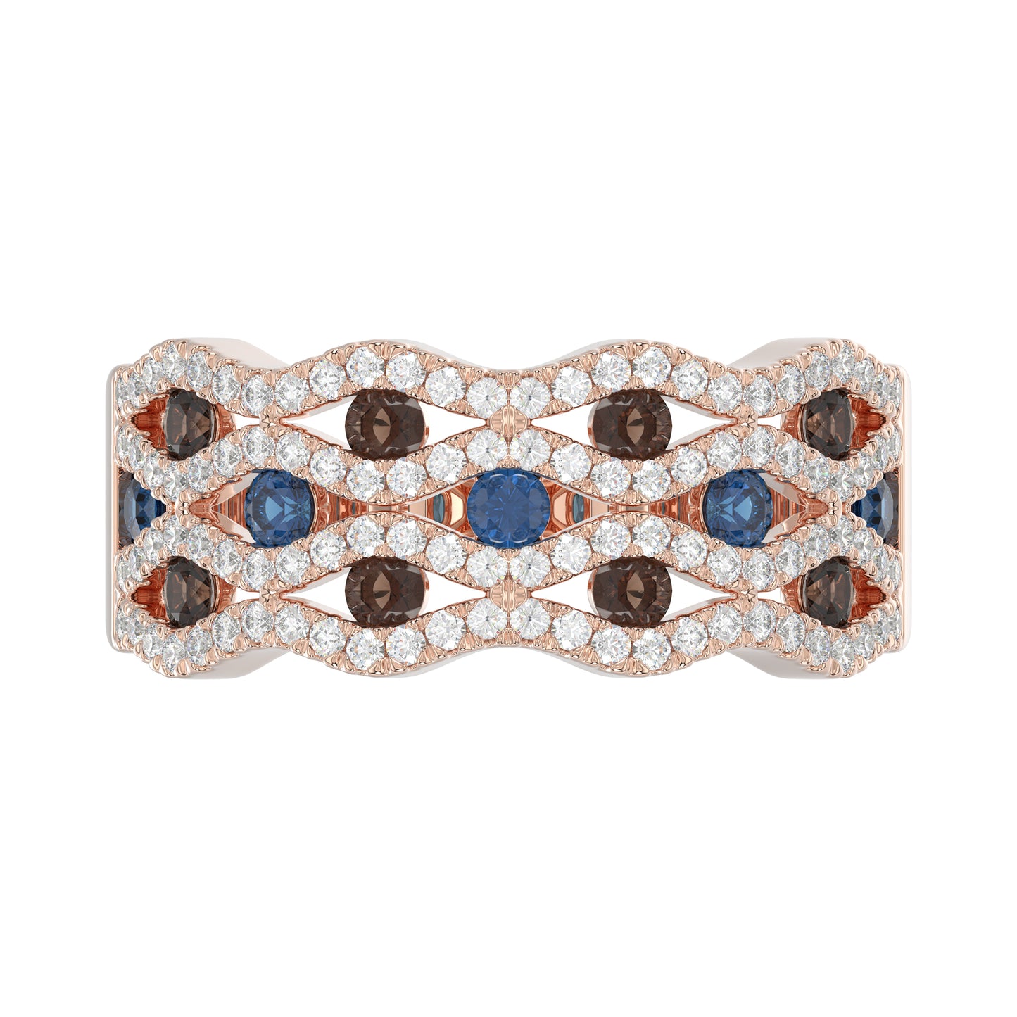 14K Rose Gold 1.00Ct Round Blue & Dark Brown Diamond Ladies Band Multi Color Fine Jewelry