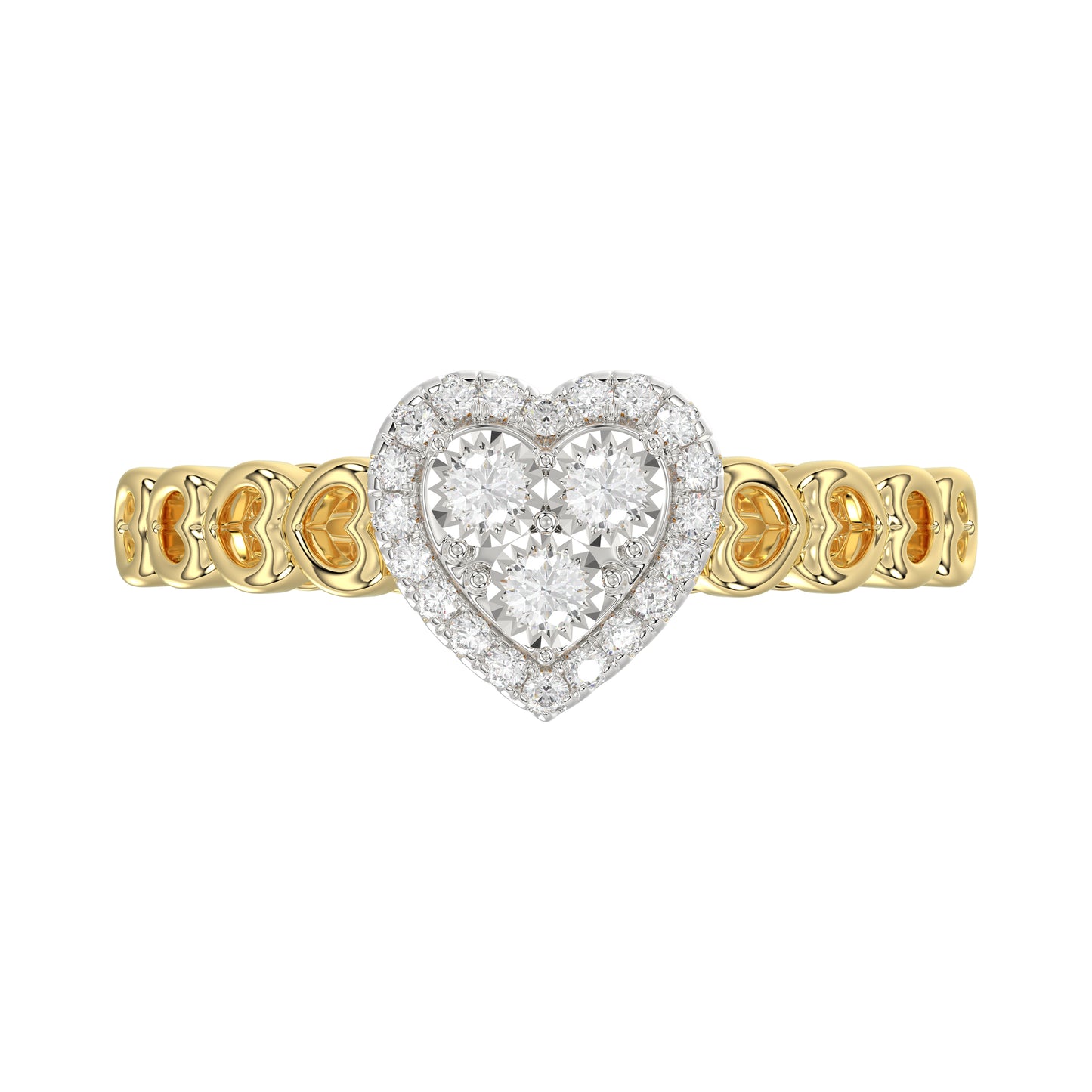 Elegant 10K Yellow Gold Heart-Shaped Engagement Ring Featuring 0.12Ct Round Diamonds With A Romantic And Timeless Design. Perfect As A Promise Ring, A
