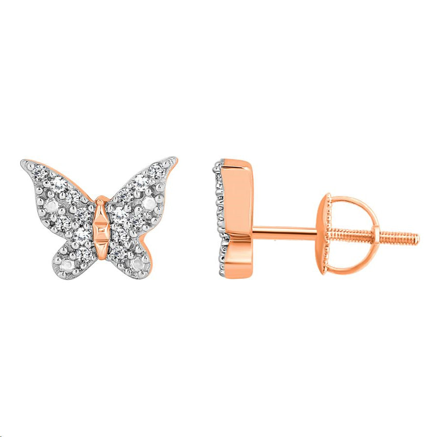 LADIES EARRINGS 0.12CT ROUND DIAMOND 10K ROSE GOLD