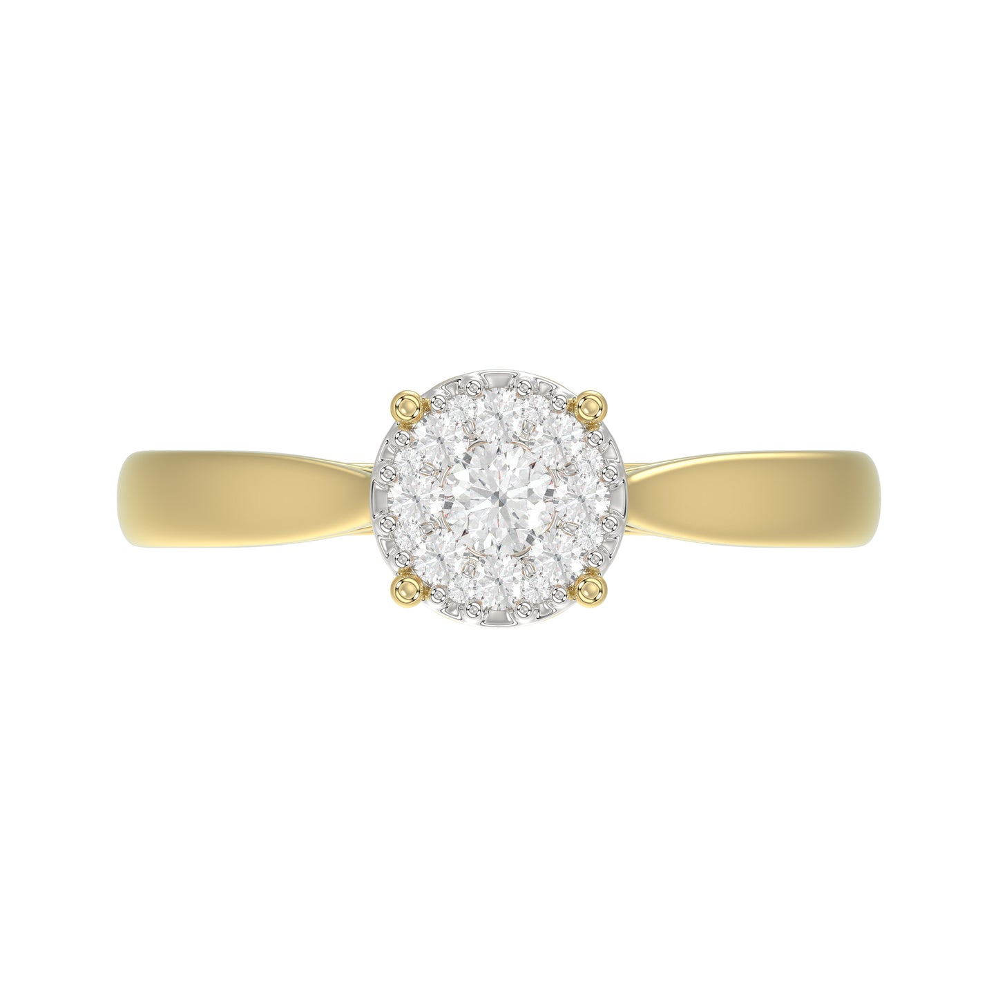 10K Yellow Gold Diamond Cluster Ring For Women 0.25Ct Round Diamond Fashion Ring