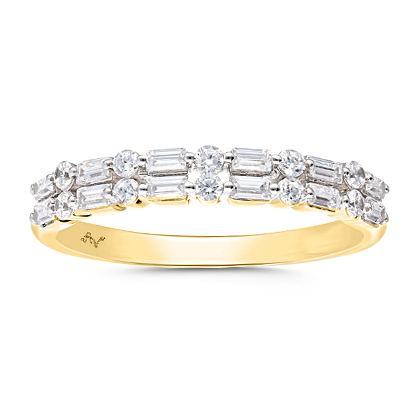 LADIES BAND 0.33CT ROUND/BAGUETTE DIAMOND 14K YELLOW GOLD(SI QUALITY)