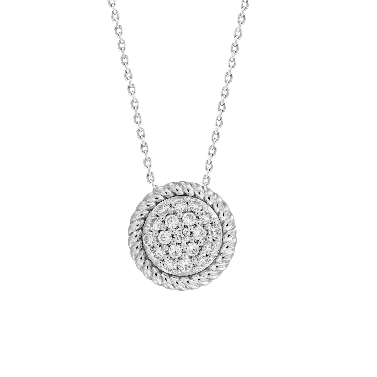 LADIES PENDANT WITH CHAIN 0.25CT ROUND DIAMOND 14K WHITE GOLD