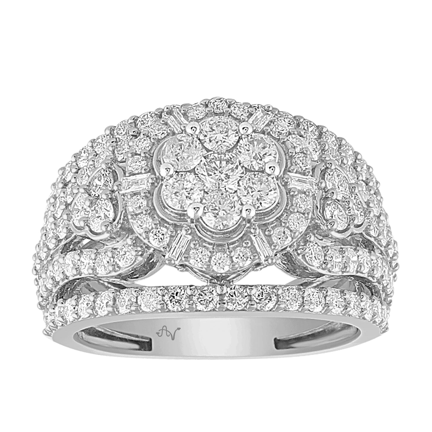 LADIES RING 2.00CT ROUND/BAGUETTE DIAMOND 10K WHITE GOLD