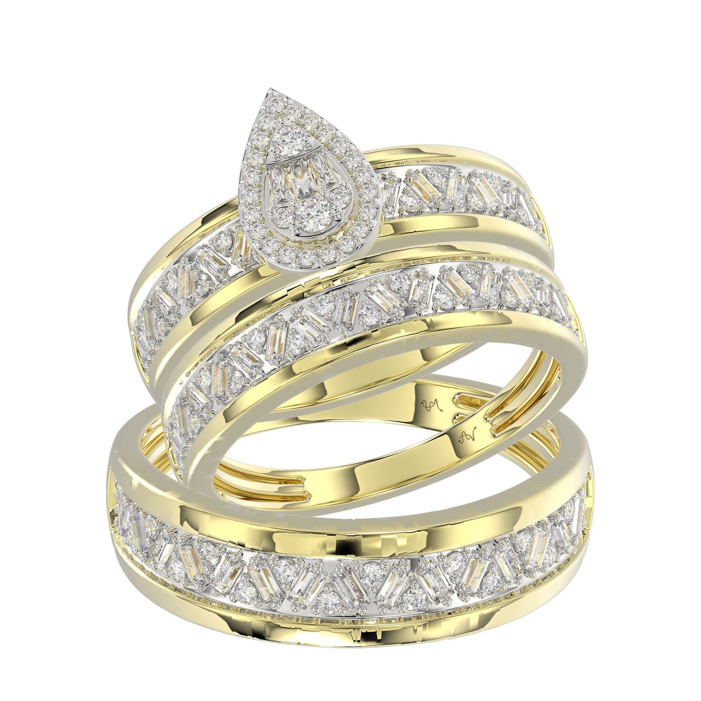 LADIES TRIO SET 1.00CT ROUND/BAGUETTE DIAMOND 10K YELLOW GOLD