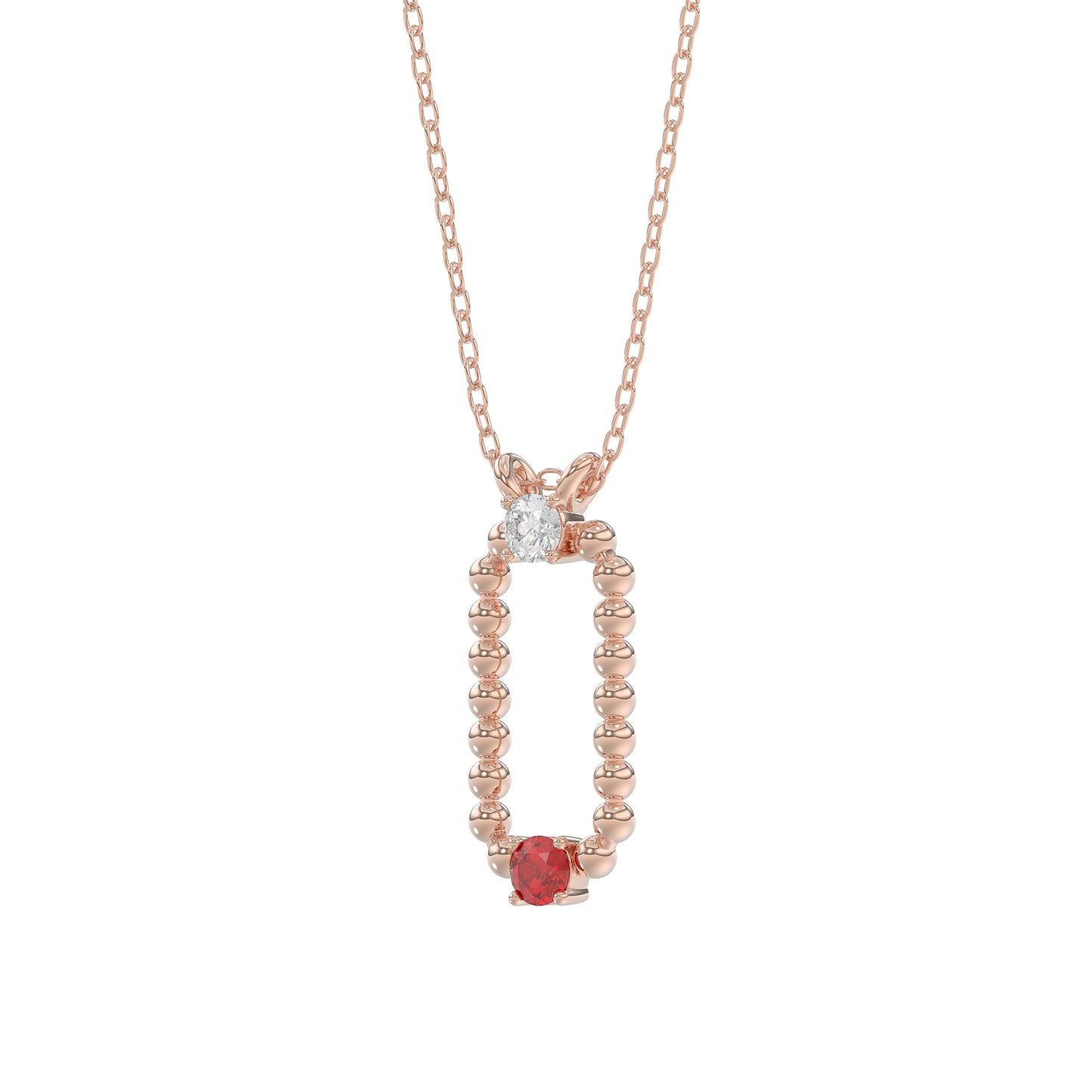 14K Rose Gold 0.15Ct Ruby & Diamond Necklace For Women Natural Round Ruby Ladies Fine Jewelry