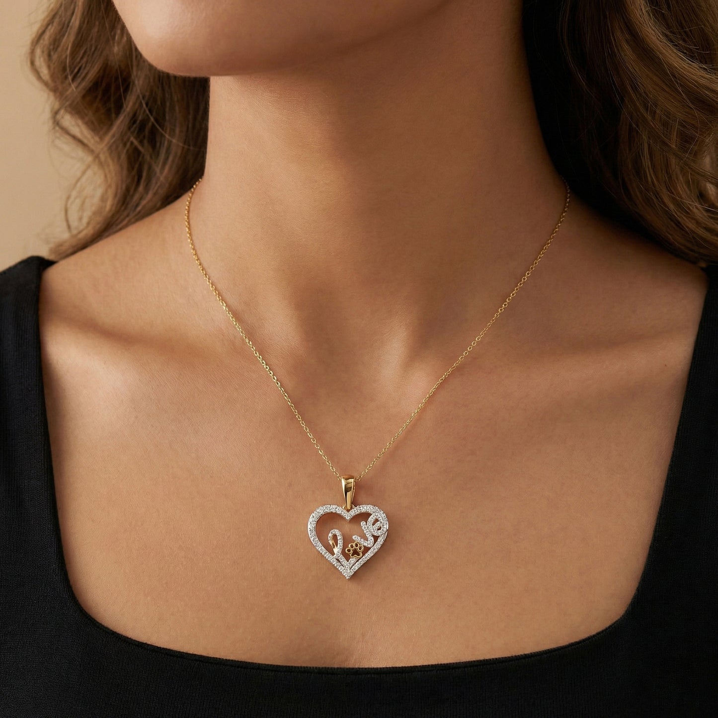 Elegance Ladies Love Heart-Shaped Pendant 0.20Ct Round Diamond, 10K Yellow Gold Fashion Pendant With Chain