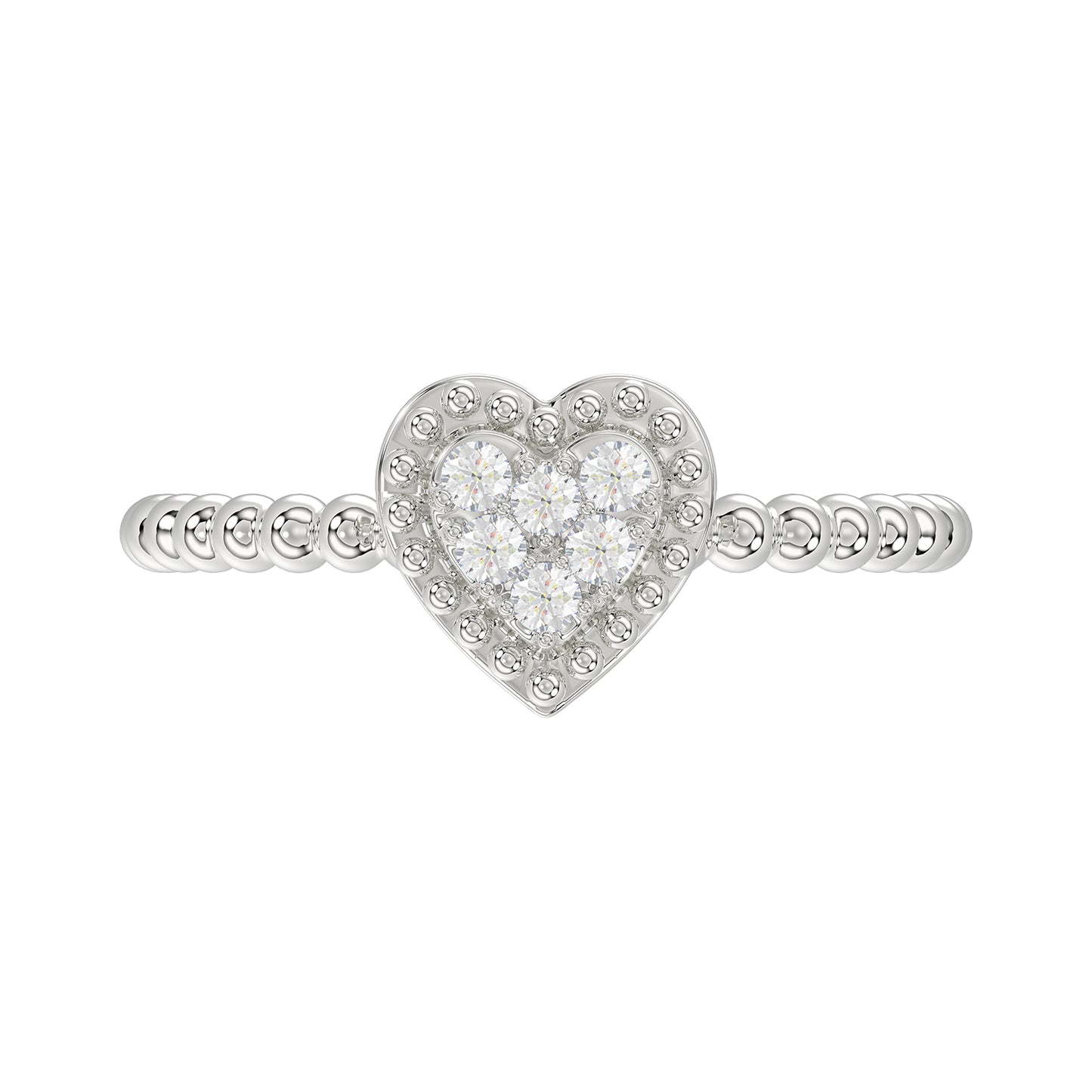 Ladies 0.10Ct Round Diamond Halo Heart Ring Sterling Silver Stylish Women�S Engagement & Promise Ring