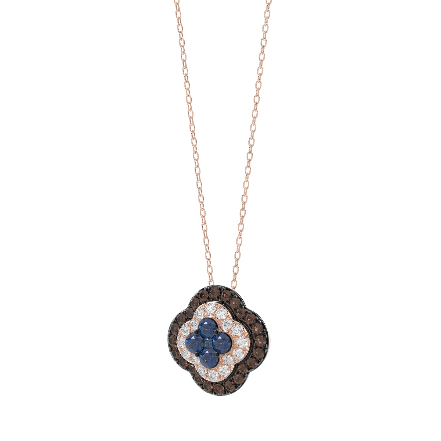 Fashion Pendant 14K Rose Gold 0.60Ct Dark Brown & Blue Diamond Cluster Halo Pendant For Women Round Diamond Ladies Fine Jewelry