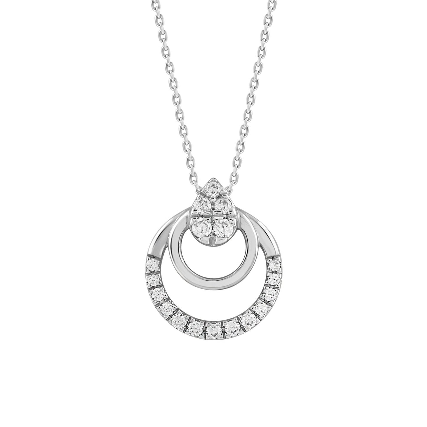 Sterling Silver Ladies 0.13CT Round Diamond Pendant With Chain Elegant Fashion Jewelry