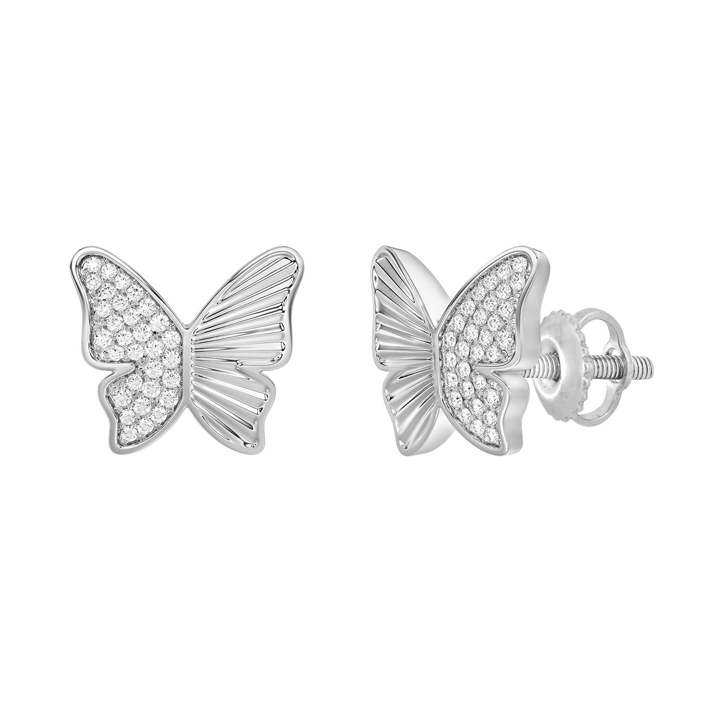 Sterling Silver Round Diamond Butterfly Stud Earrings For Women 0.16 Ct Round Cut Elegant Ladies Earrings