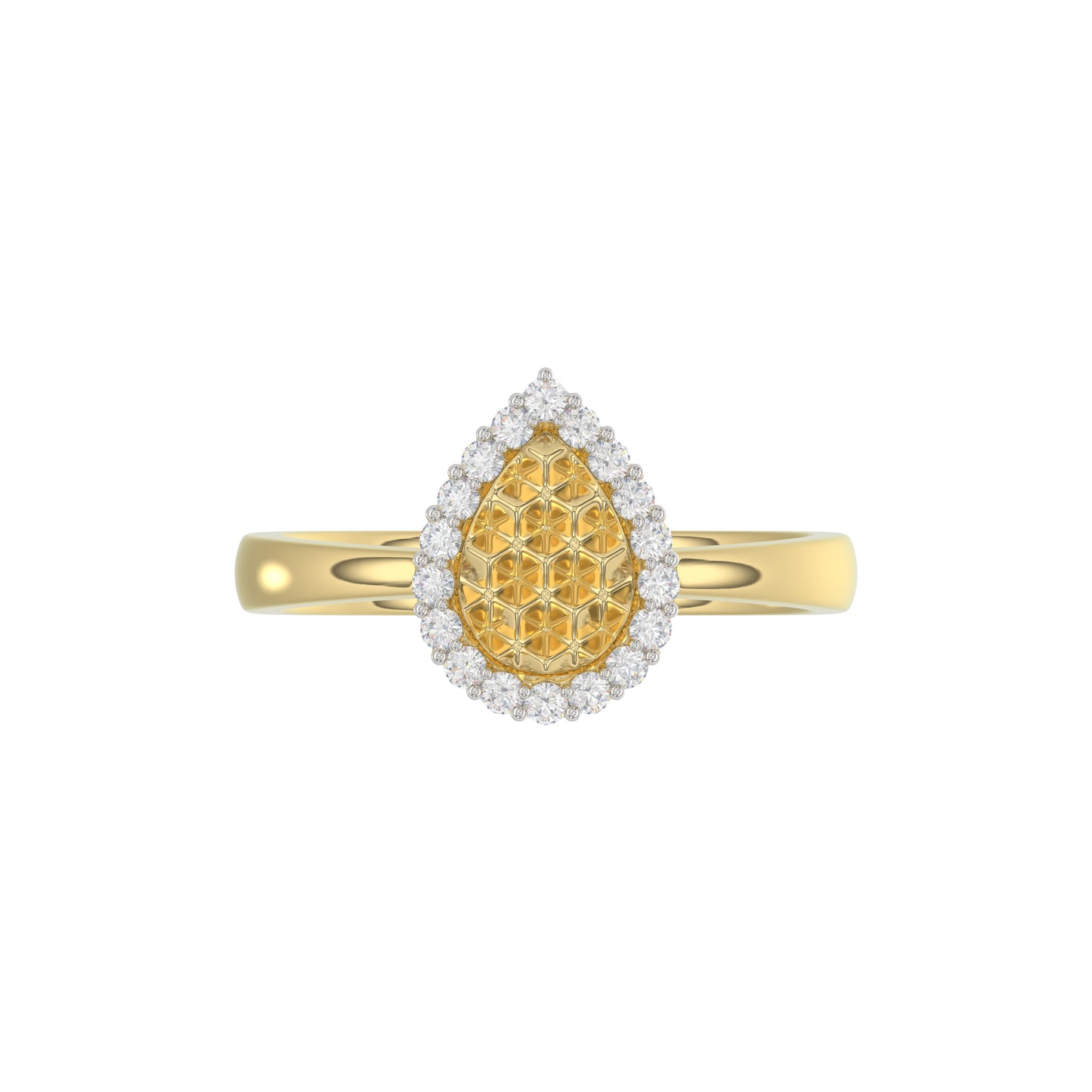 10K Yellow Gold Round Diamond Halo Ring With Nugget Design For Women. A Sparkling And Elegant 0.20 Ct Fine Jewelry Ring Perfect For Gifting.
