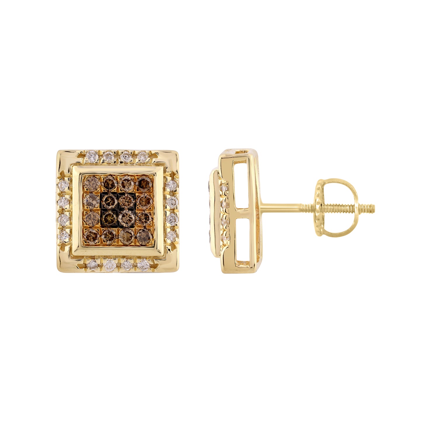 Dark Brown & Round Diamond Earrings 0.50CT 10K Yellow Gold Ladies Fashion Earrings