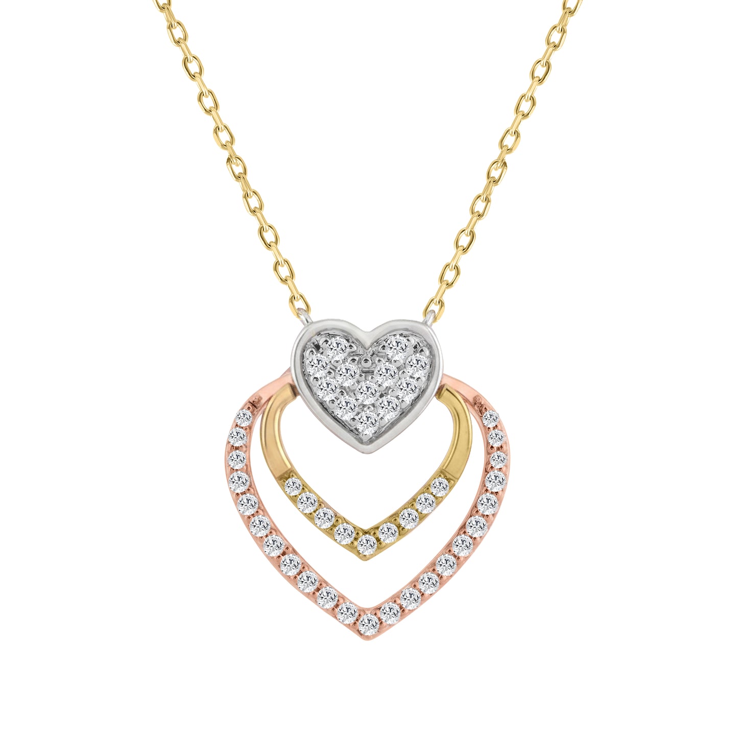 10K WHITE/YELLOW/ROSE GOLD LADIES FASHION HEART SHAPE PENDANT INCLUDES WITH CHAIN 0.25CT ROUND NATURAL DIAMOND