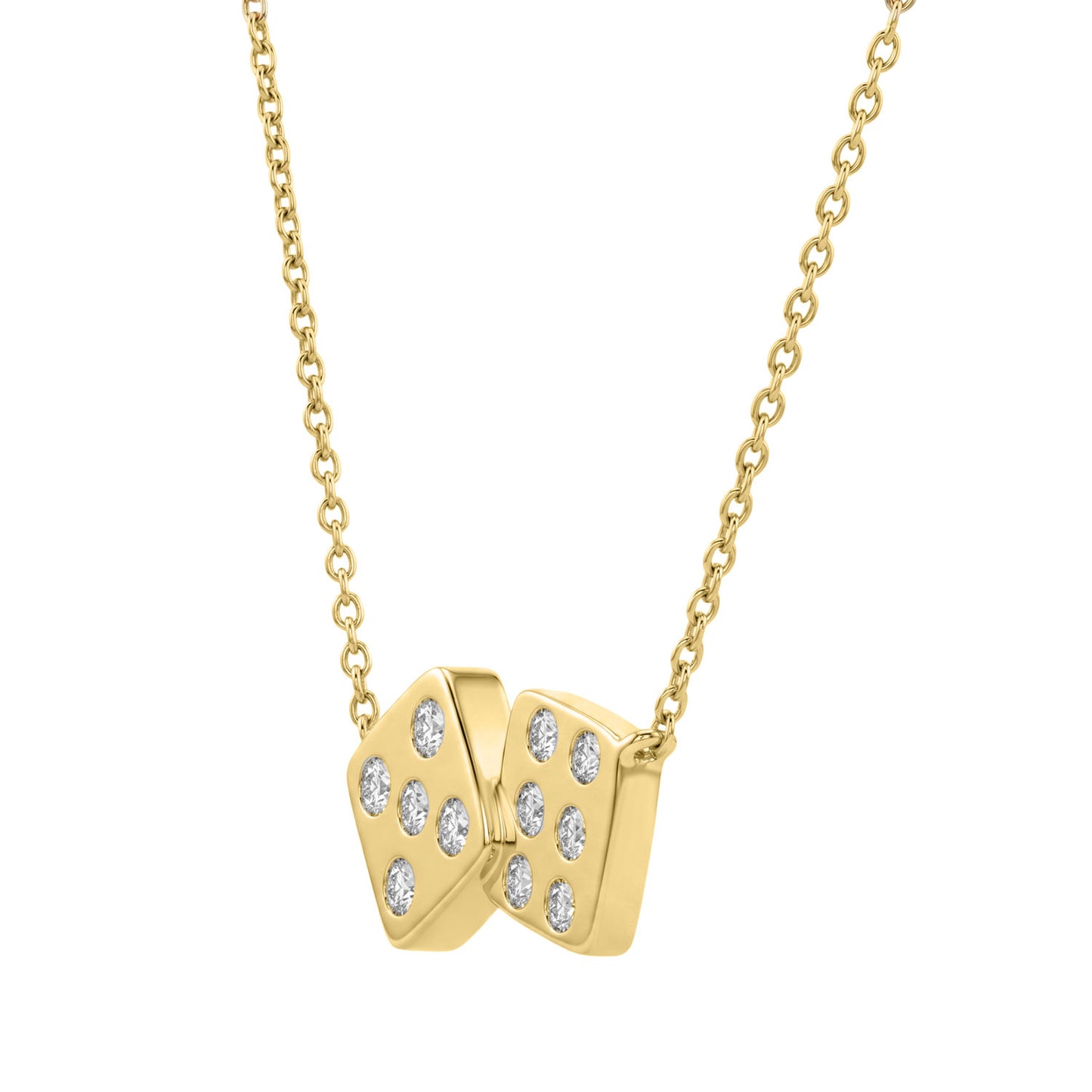 Classic 10K Yellow Gold Diamond Necklace For Ladies 0.16Ct Round Cut Diamonds
