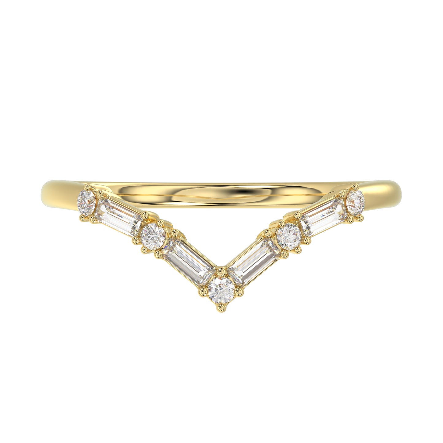 10K Yellow Gold 0.16Ct Ladies Fashion Ring Featuring Sparkling Round And Baguette Diamonds. A Timeless And Elegant Jewelry Piece Designed For Daily We