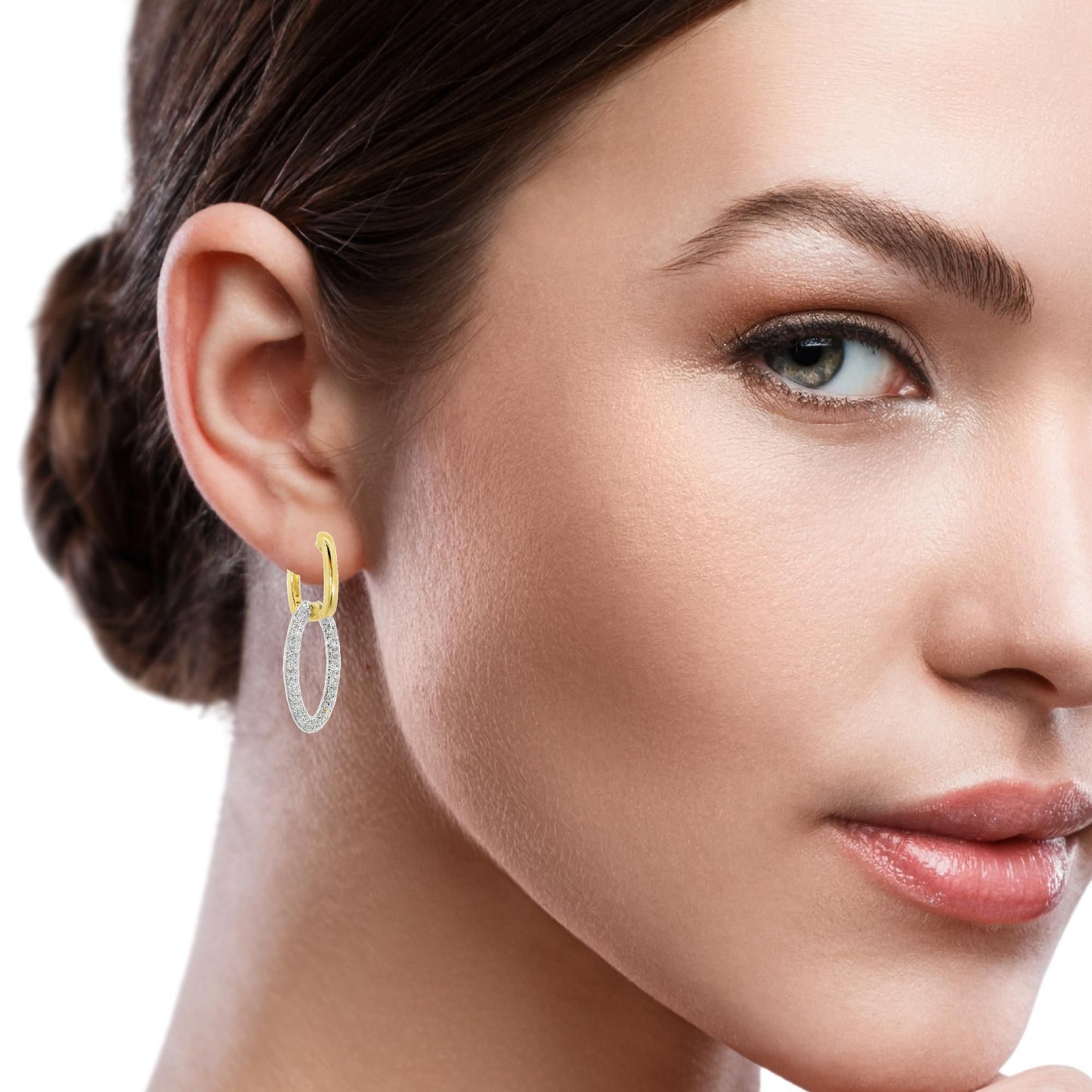 Diamonds Hoop Earrings - 14kt Yellow Gold