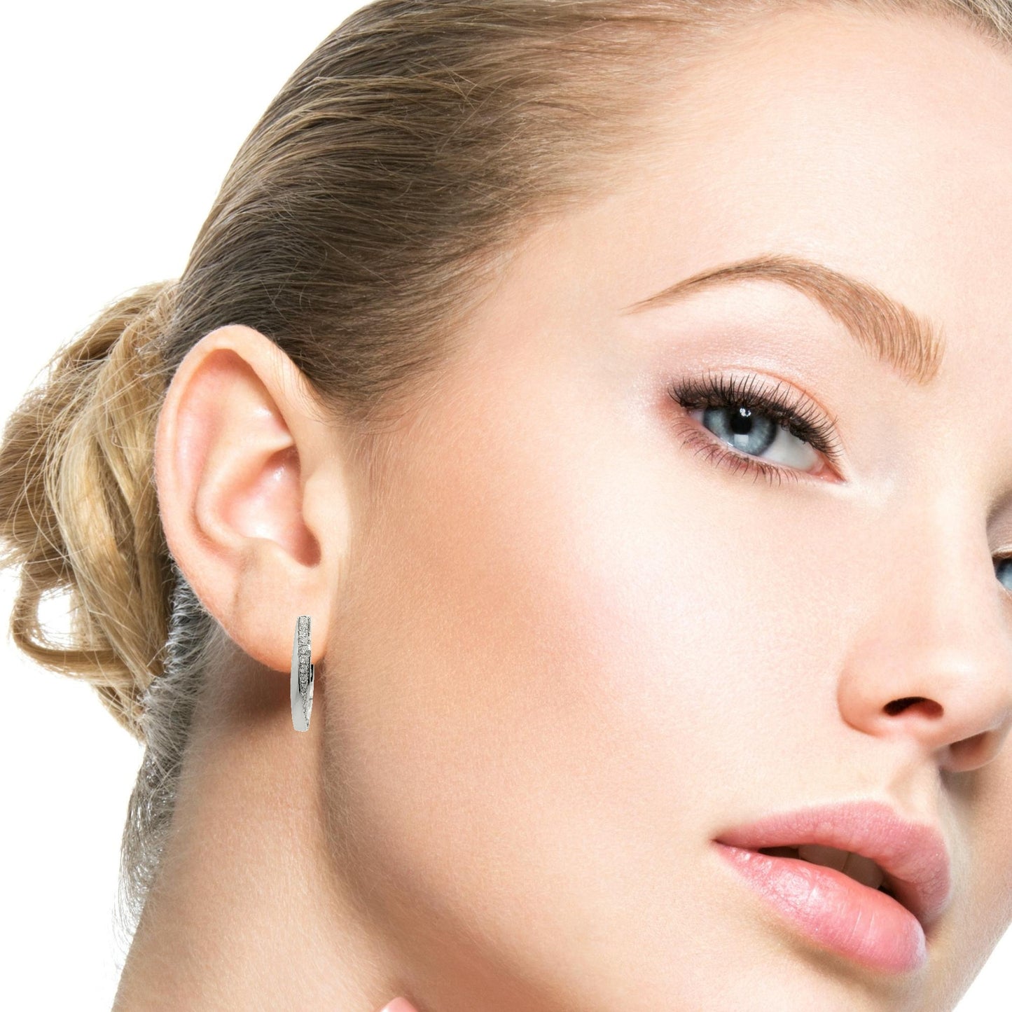 Natural Diamonds Hoop Earrings - 14kt White Gold