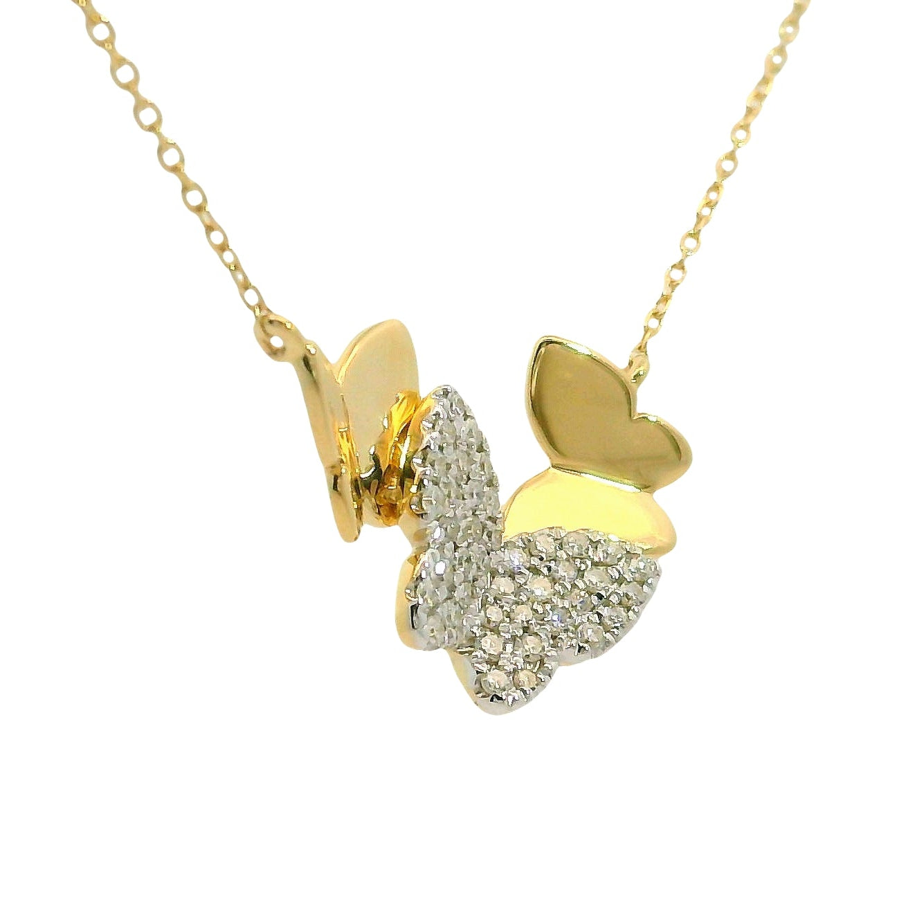 Natural Diamonds Butterfly Pendant - 14kt Yellow Gold
