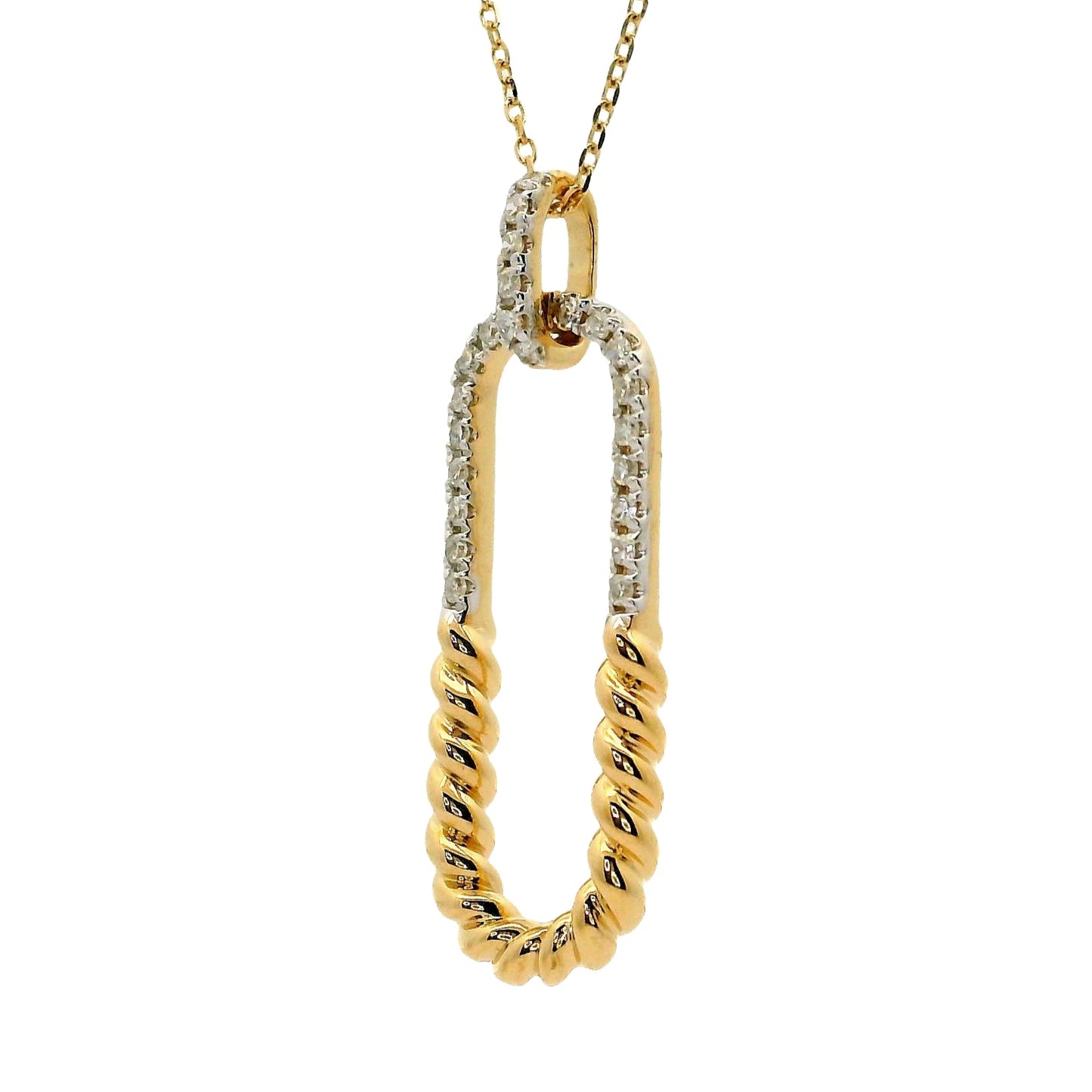 Natural Diamonds Paper Clip Pendant - 14kt Yellow Gold