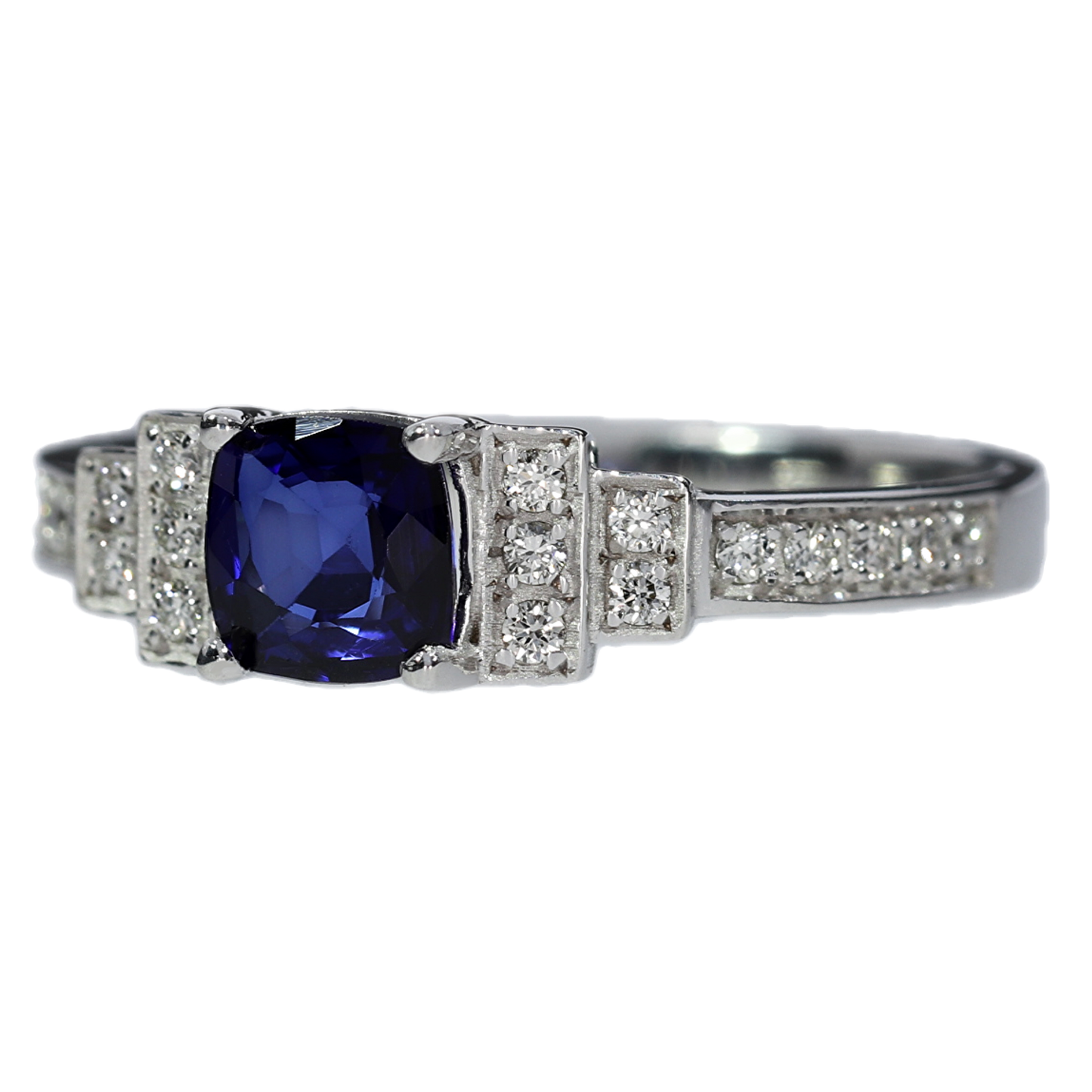 Sapphire and Diamond Ring - 18kt White Gold