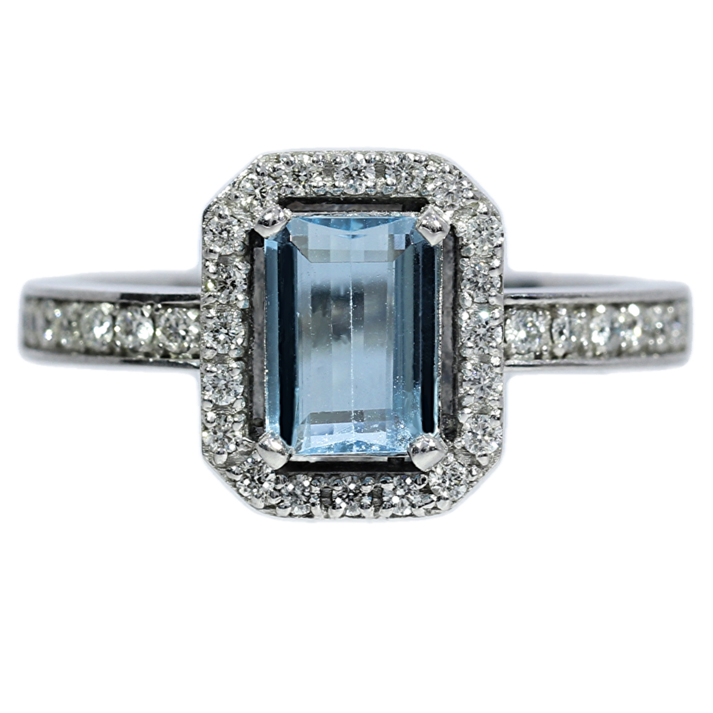 Aquamarine and Diamond Ring - 18kt White Gold