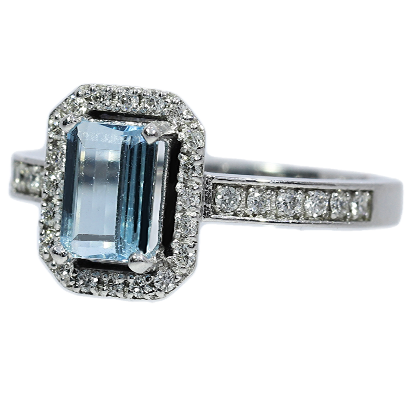 Aquamarine and Diamond Ring - 18kt White Gold