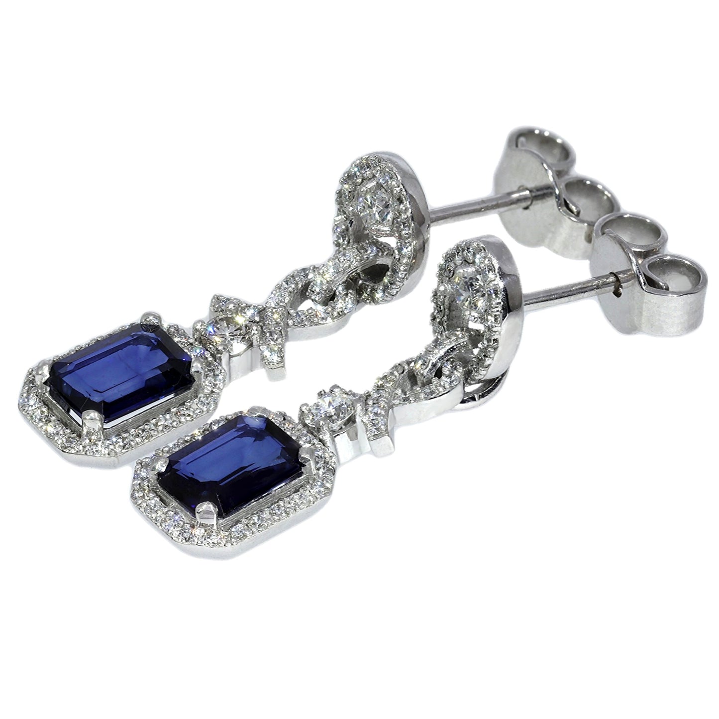 Sapphire and Diamond Earrings - 18kt White Gold