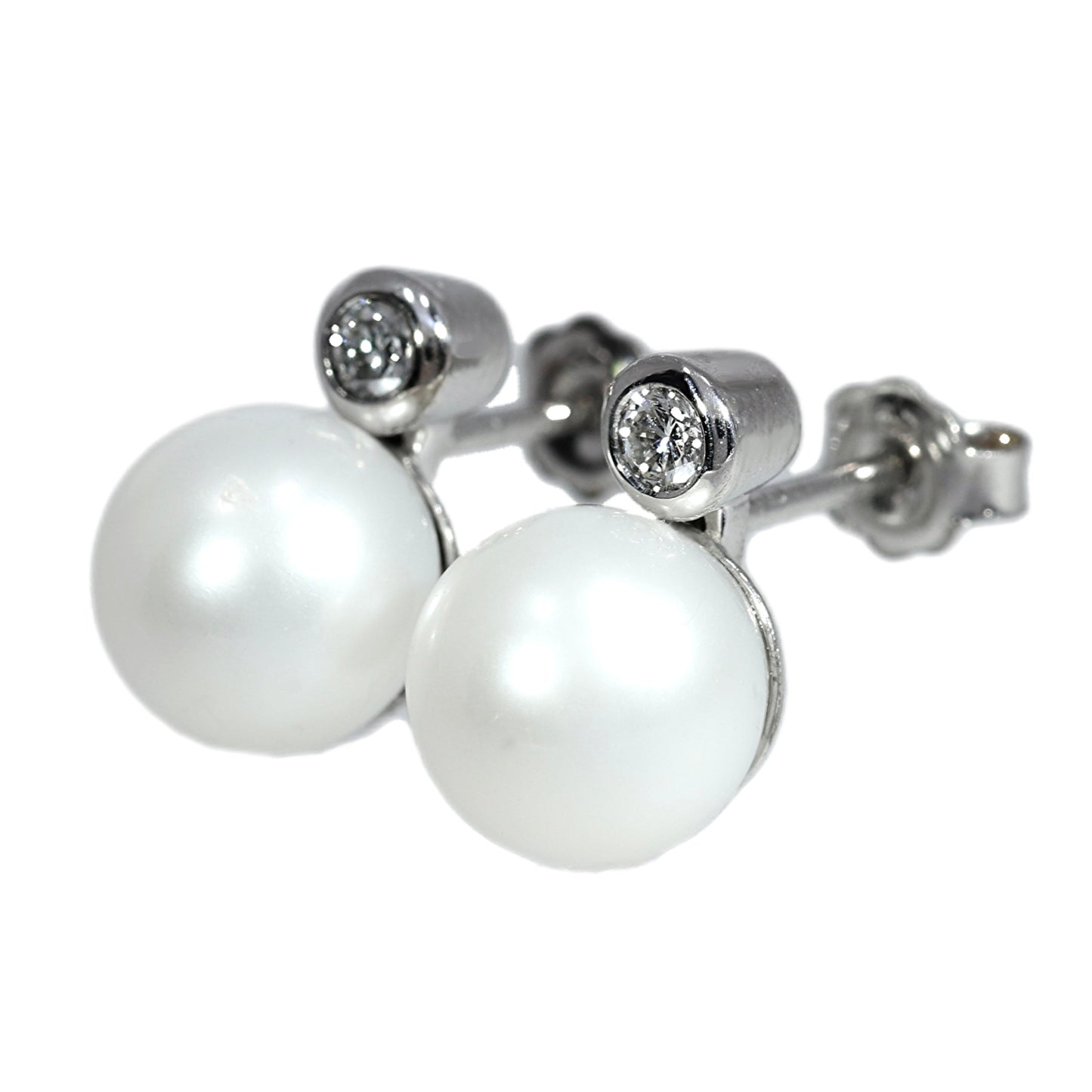 Aros Perlas Akoya y Diamantes - Oro Blanco 18kt