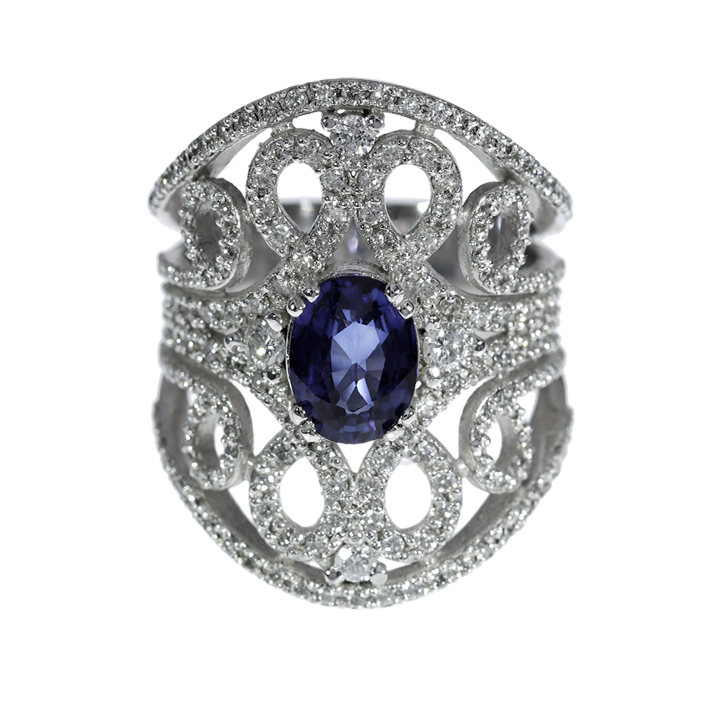 Elegant Sapphire and Diamond Ring - 18kt White Gold