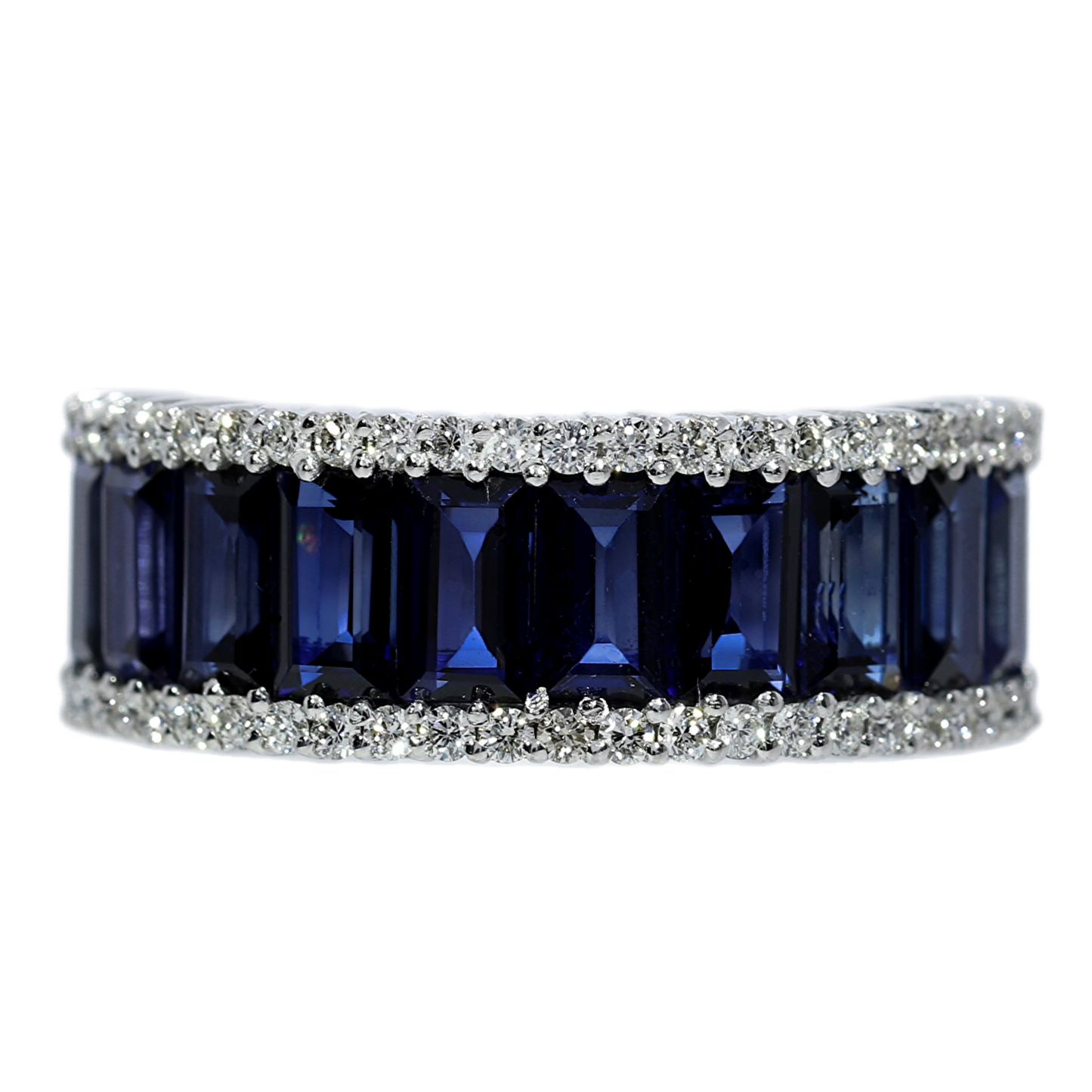 Sapphires and Diamonds Ring - 18kt White Gold