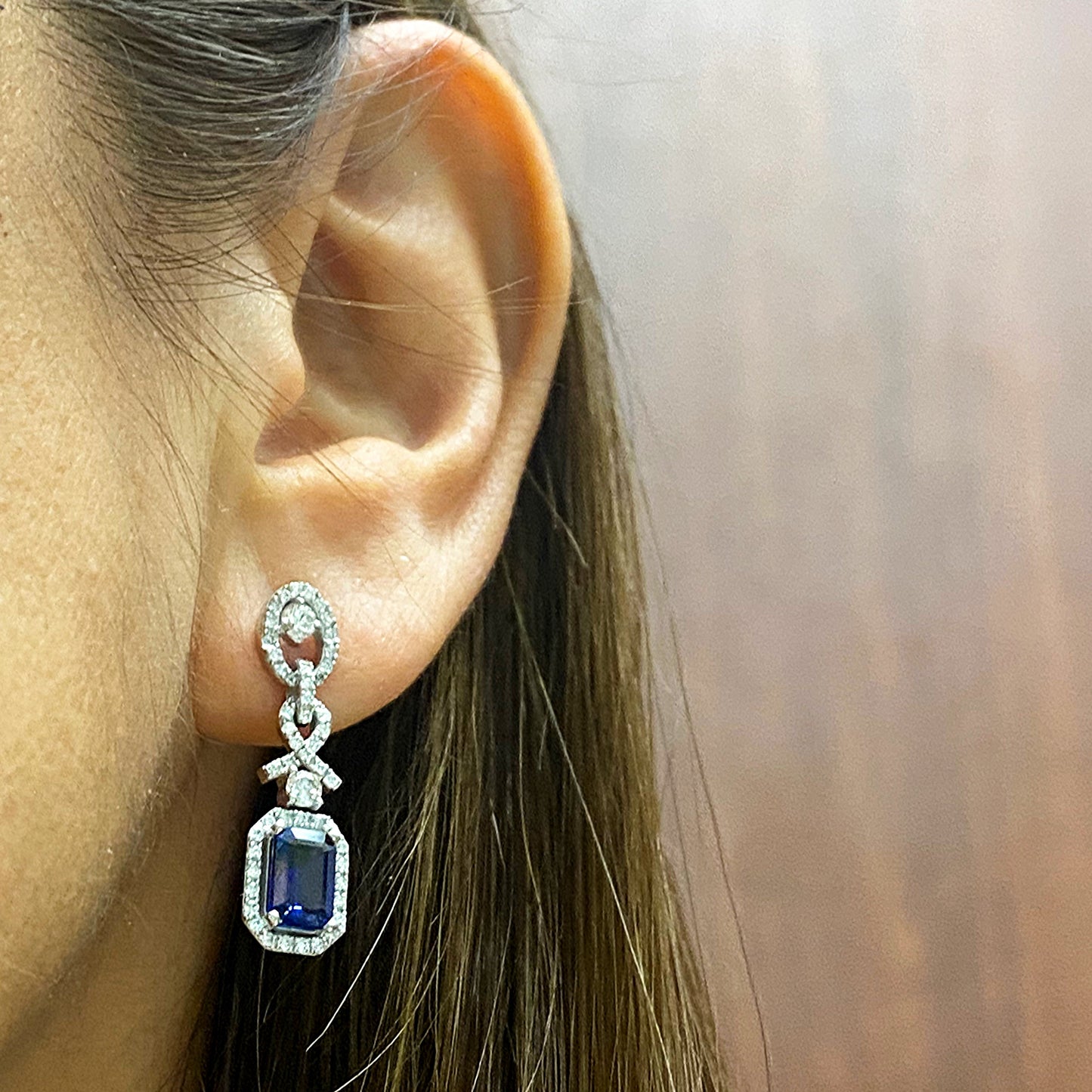 Sapphire and Diamond Earrings - 18kt White Gold
