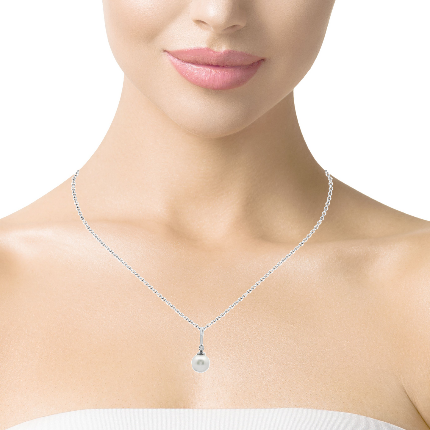 Pearl and Diamond Pendant - 14kt White Gold