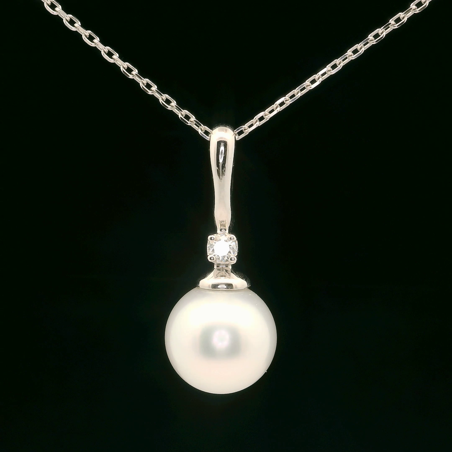Pearl and Diamond Pendant - 14kt White Gold