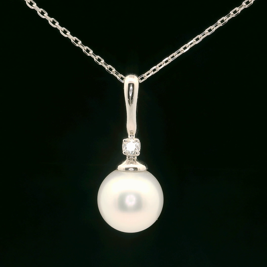 Pearl and Diamond Pendant - 14kt White Gold