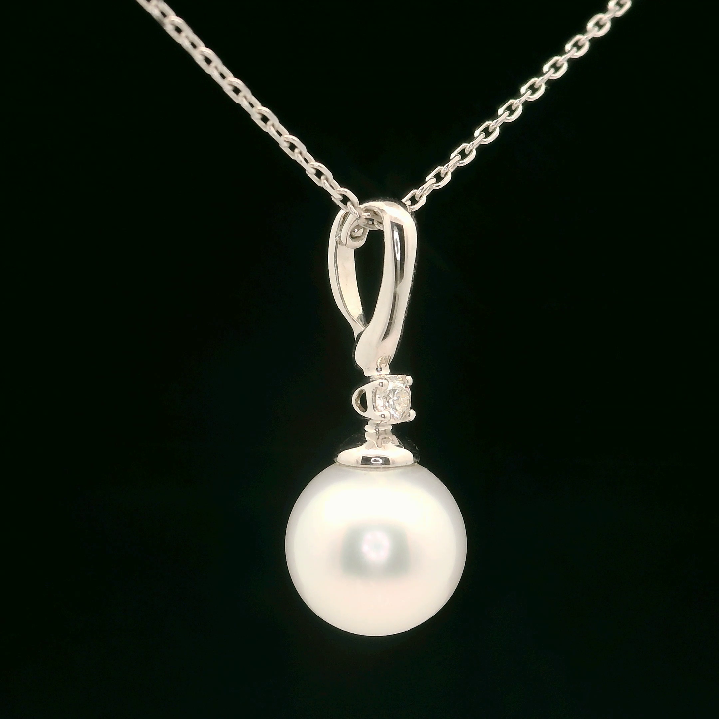 Pearl and Diamond Pendant - 14kt White Gold