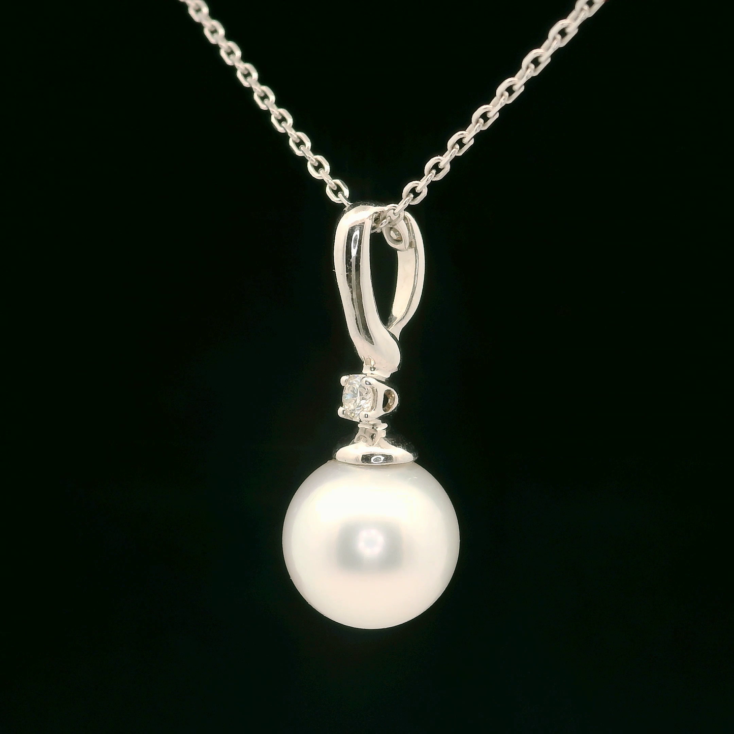 Pearl and Diamond Pendant - 14kt White Gold
