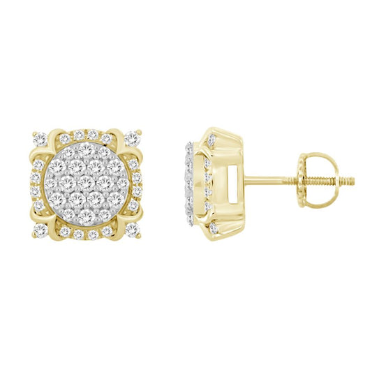 LADIES STUD EARRINGS 1.00CT ROUND DIAMOND 10K YELLOW GOLD