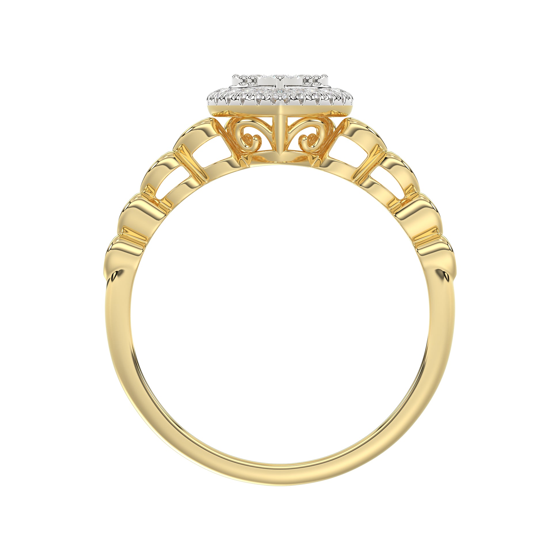 Elegant 10K Yellow Gold Heart-Shaped Engagement Ring Featuring 0.12Ct Round Diamonds With A Romantic And Timeless Design. Perfect As A Promise Ring, A