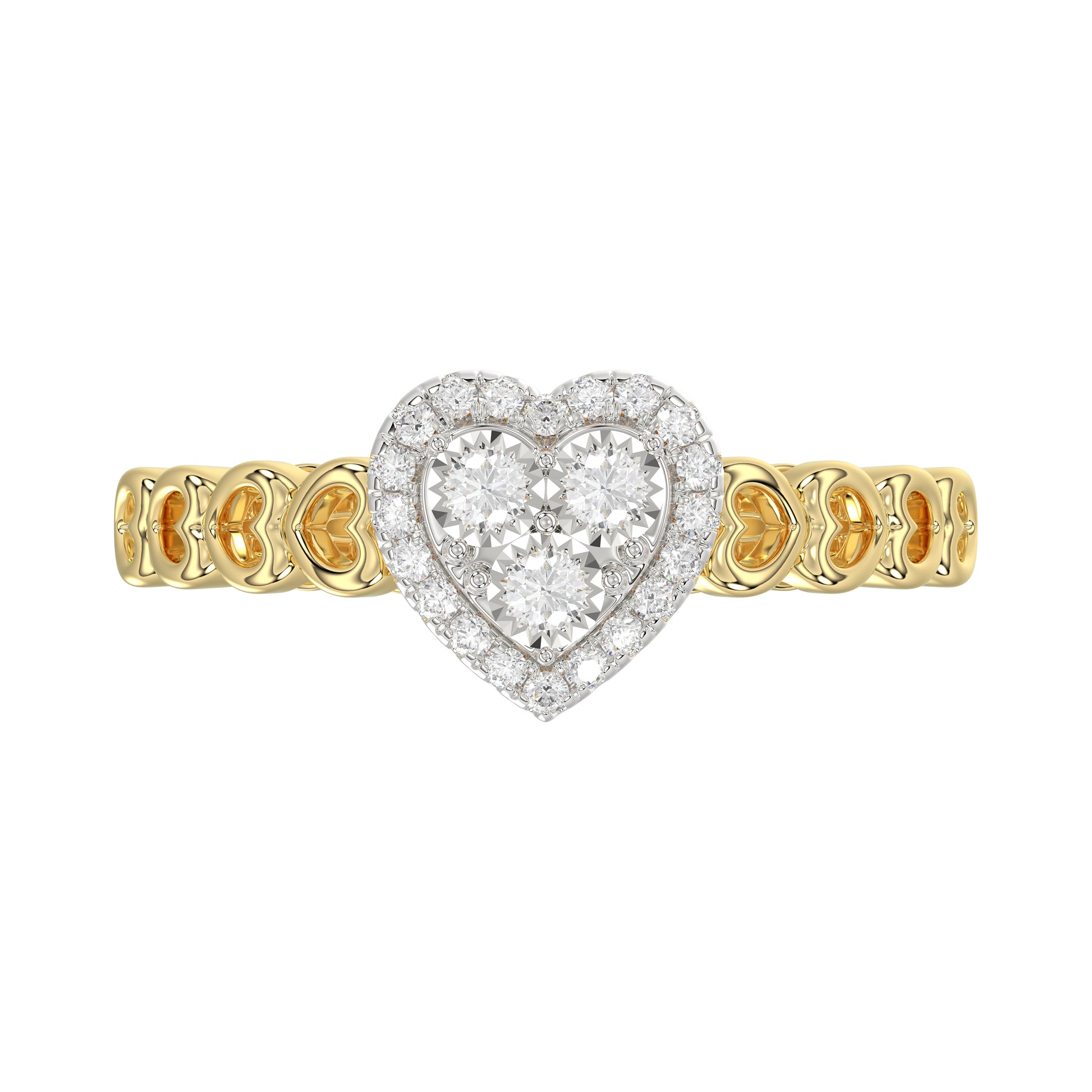 Elegant 10K Yellow Gold Heart-Shaped Engagement Ring Featuring 0.12Ct Round Diamonds With A Romantic And Timeless Design. Perfect As A Promise Ring, A