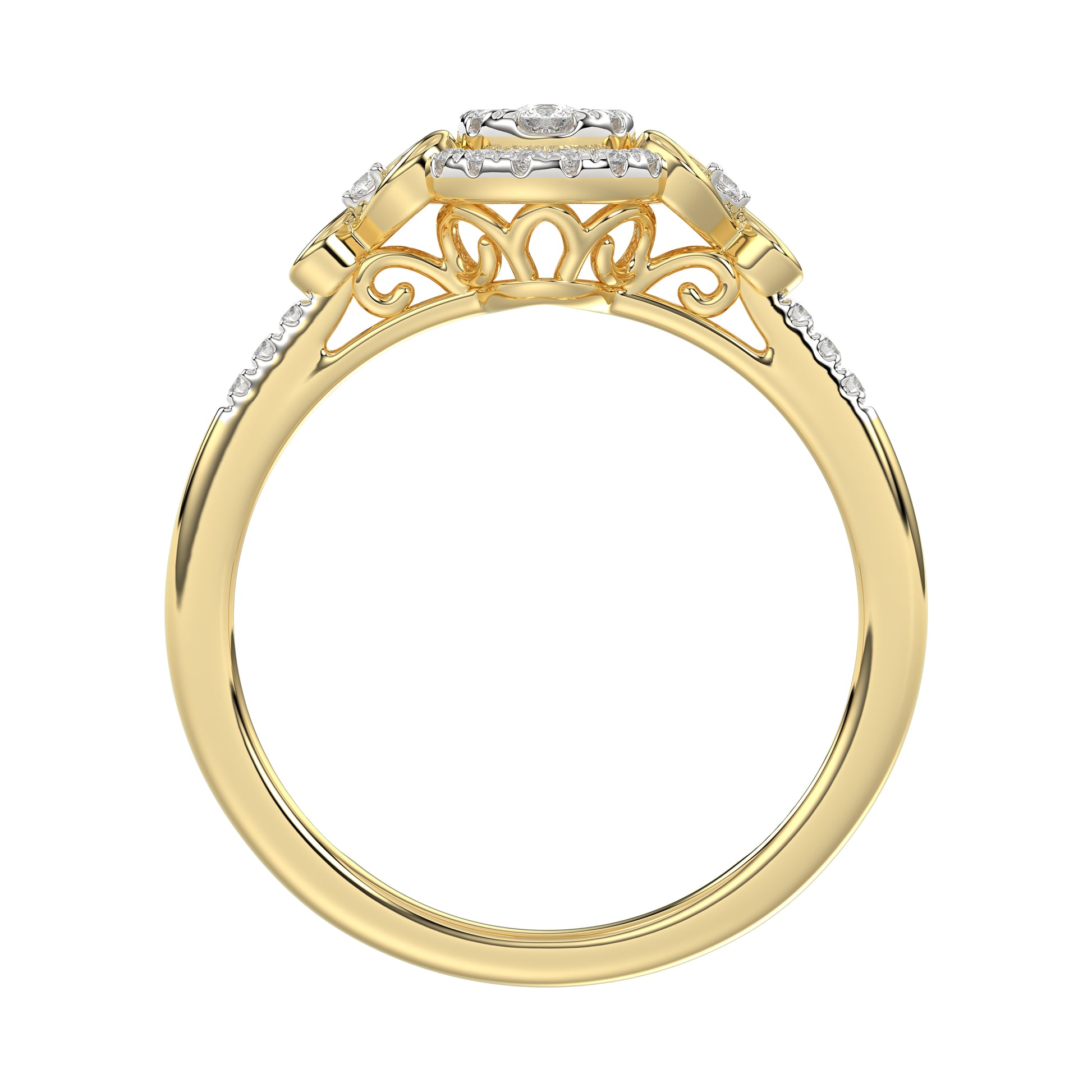 Romantic 10K Yellow Gold Halo Diamond Engagement Ring For Women Fine Jewelry