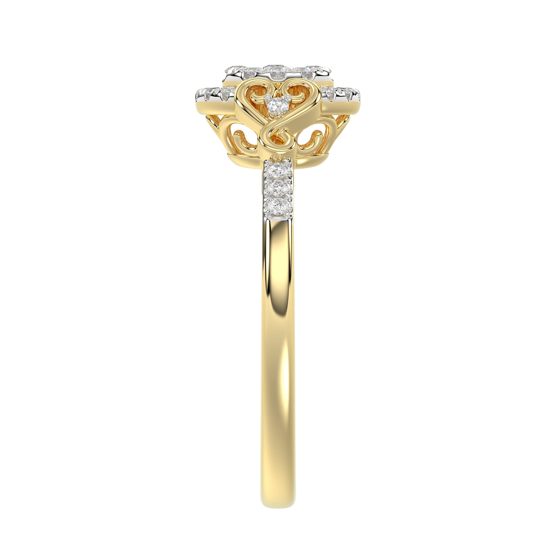 Romantic 10K Yellow Gold Halo Diamond Engagement Ring For Women Fine Jewelry
